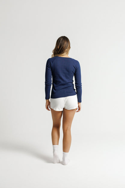 Henley Top - Navy Jacquard